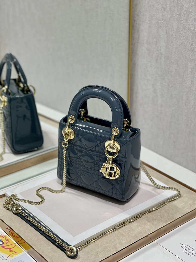 Dior Mini Lady Dior Bag M0505 Deep tan lanin Patent Cannage Calfskin - Default Title - View 4