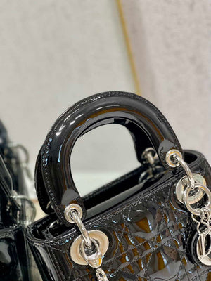 Dior Mini Lady Dior Bag M0505 Black Patent Cannage Calfskin Silver - Default Title - View 4