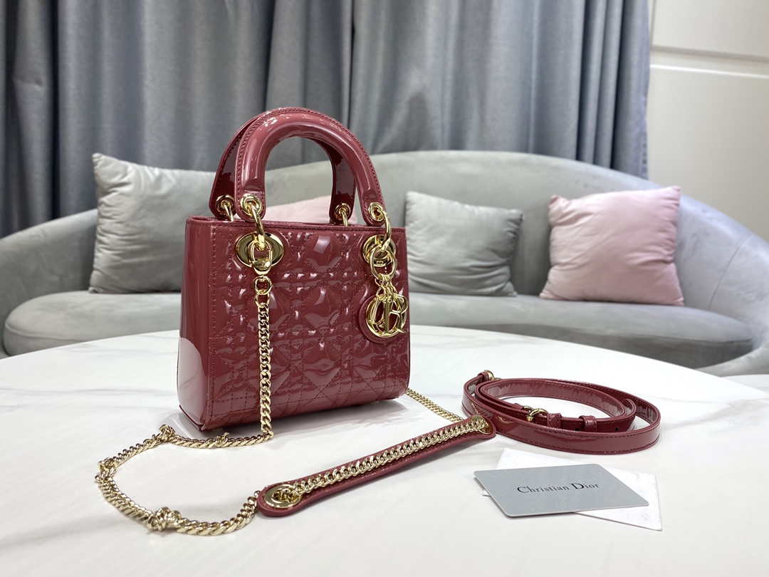 Dior Mini Lady Dior Bag M0505 Hibiscus Powder Patent Cannage Calfskin - Default Title - View 2