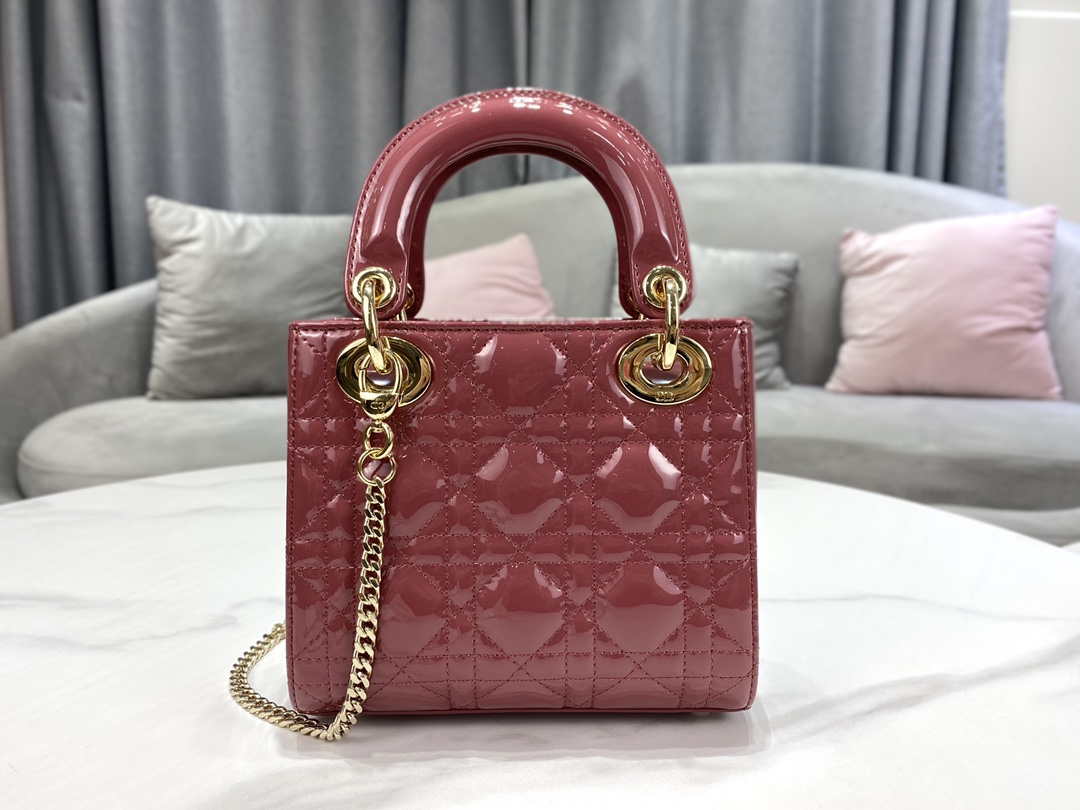 Dior Mini Lady Dior Bag M0505 Hibiscus Powder Patent Cannage Calfskin - Default Title - View 4