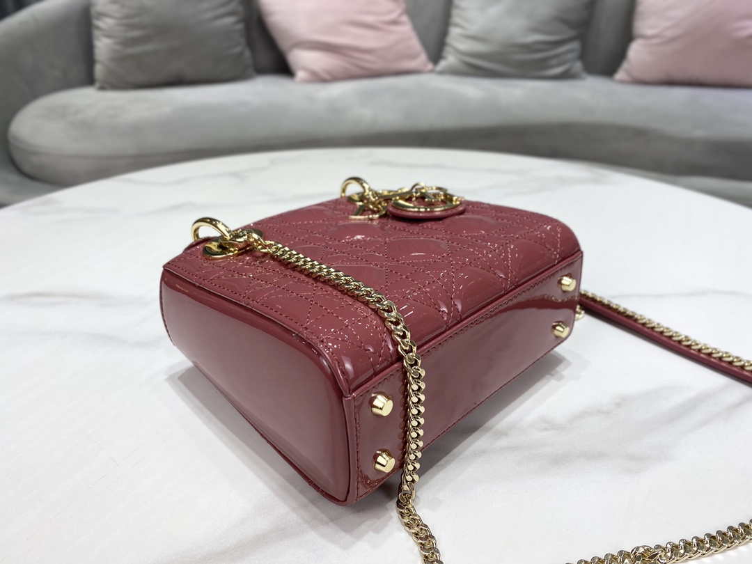 Dior Mini Lady Dior Bag M0505 Hibiscus Powder Patent Cannage Calfskin - Default Title - View 6