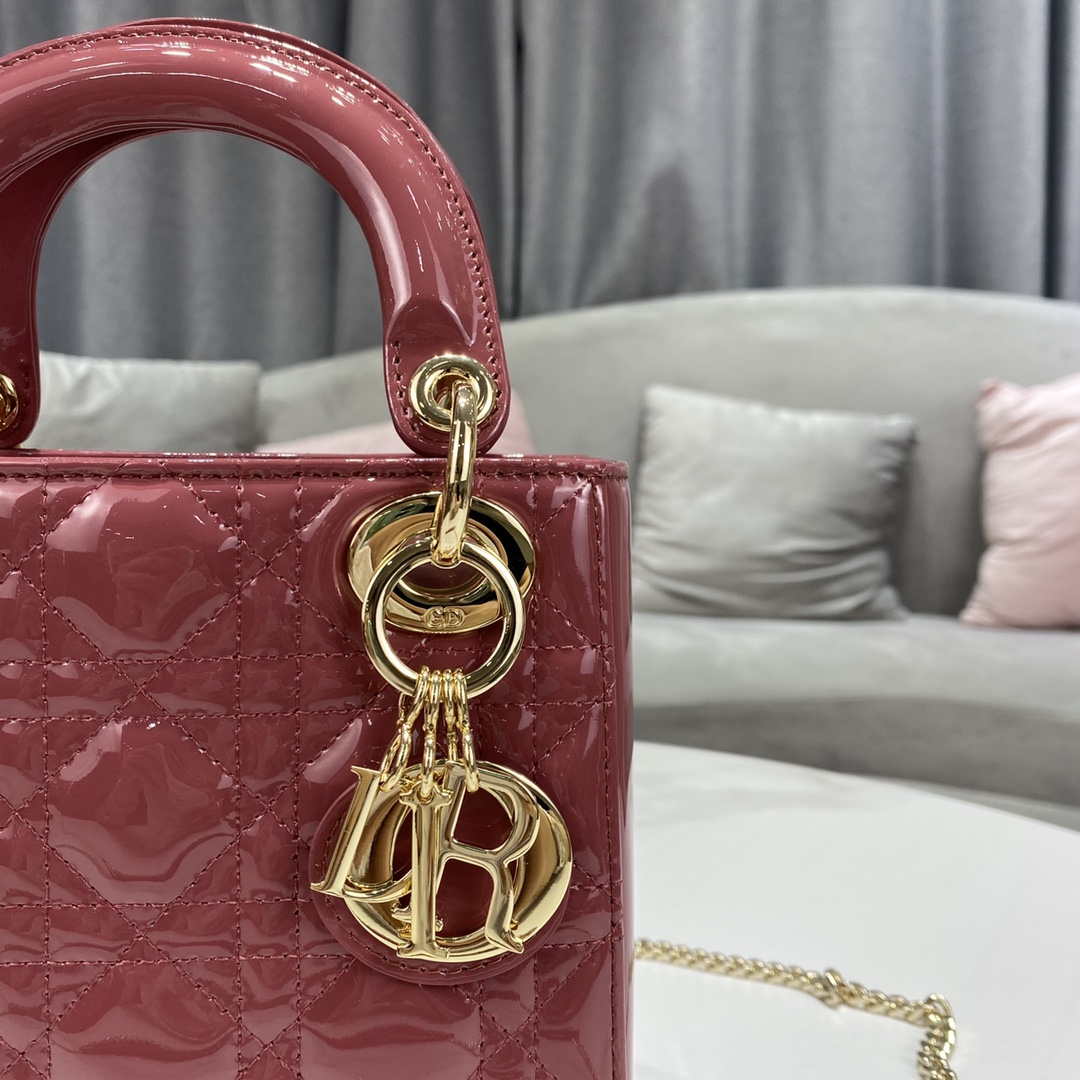 Dior Mini Lady Dior Bag M0505 Hibiscus Powder Patent Cannage Calfskin - Default Title - View 7