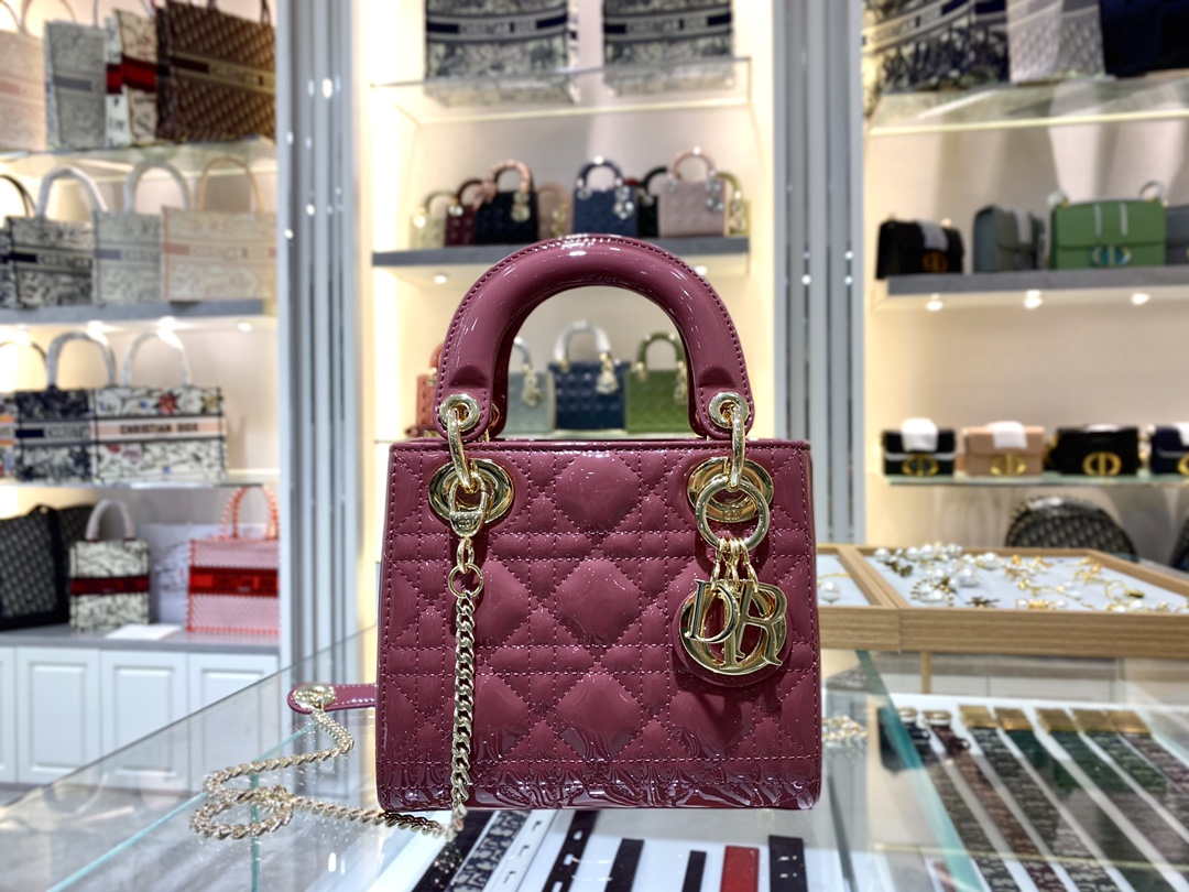 Dior Mini Lady Dior Bag M0505 Hibiscus Powder Patent Cannage Calfskin - Default Title - View 9
