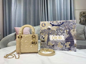 Dior M0505 Mini Lady Dior Bag Apricot Gold Patent Cannage Calfskin - Default Title - View 1