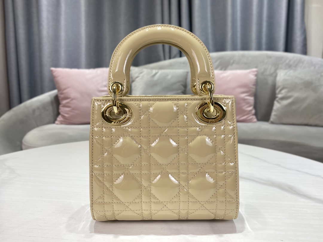 Dior M0505 Mini Lady Dior Bag Apricot Gold Patent Cannage Calfskin - Default Title - View 3