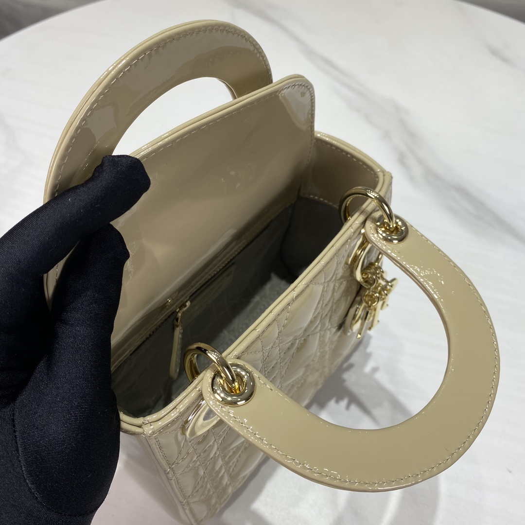 Dior M0505 Mini Lady Dior Bag Apricot Gold Patent Cannage Calfskin - Default Title - View 7