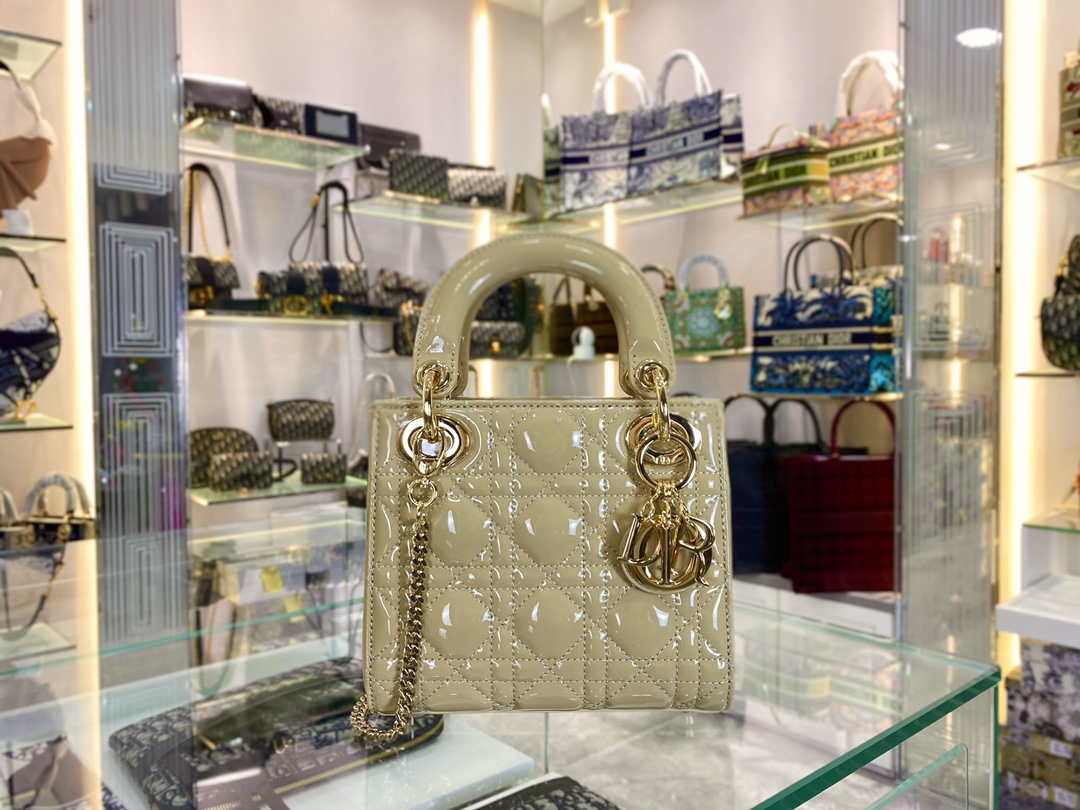 Dior M0505 Mini Lady Dior Bag Apricot Gold Patent Cannage Calfskin - Default Title - View 9