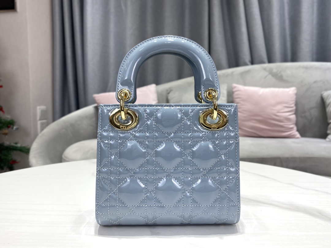 Dior M0505 Mini Lady Dior Bag Sky Blue Patent Cannage Calfskin - Default Title - View 3