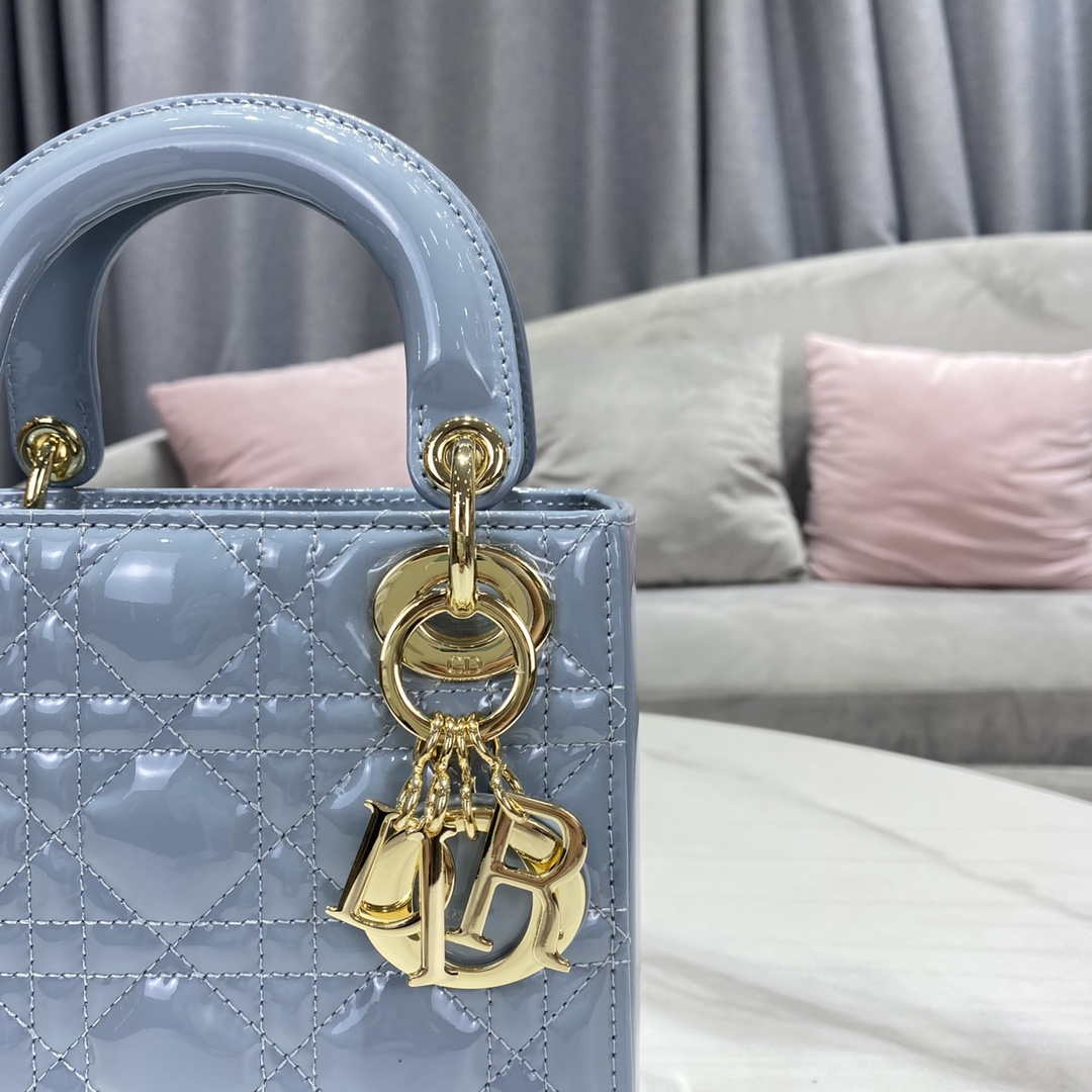 Dior M0505 Mini Lady Dior Bag Sky Blue Patent Cannage Calfskin - Default Title - View 4