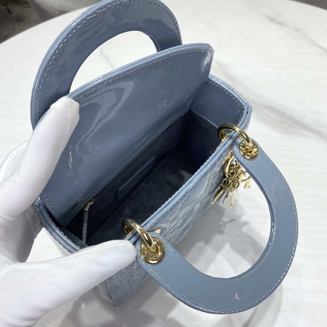 Dior M0505 Mini Lady Dior Bag Sky Blue Patent Cannage Calfskin