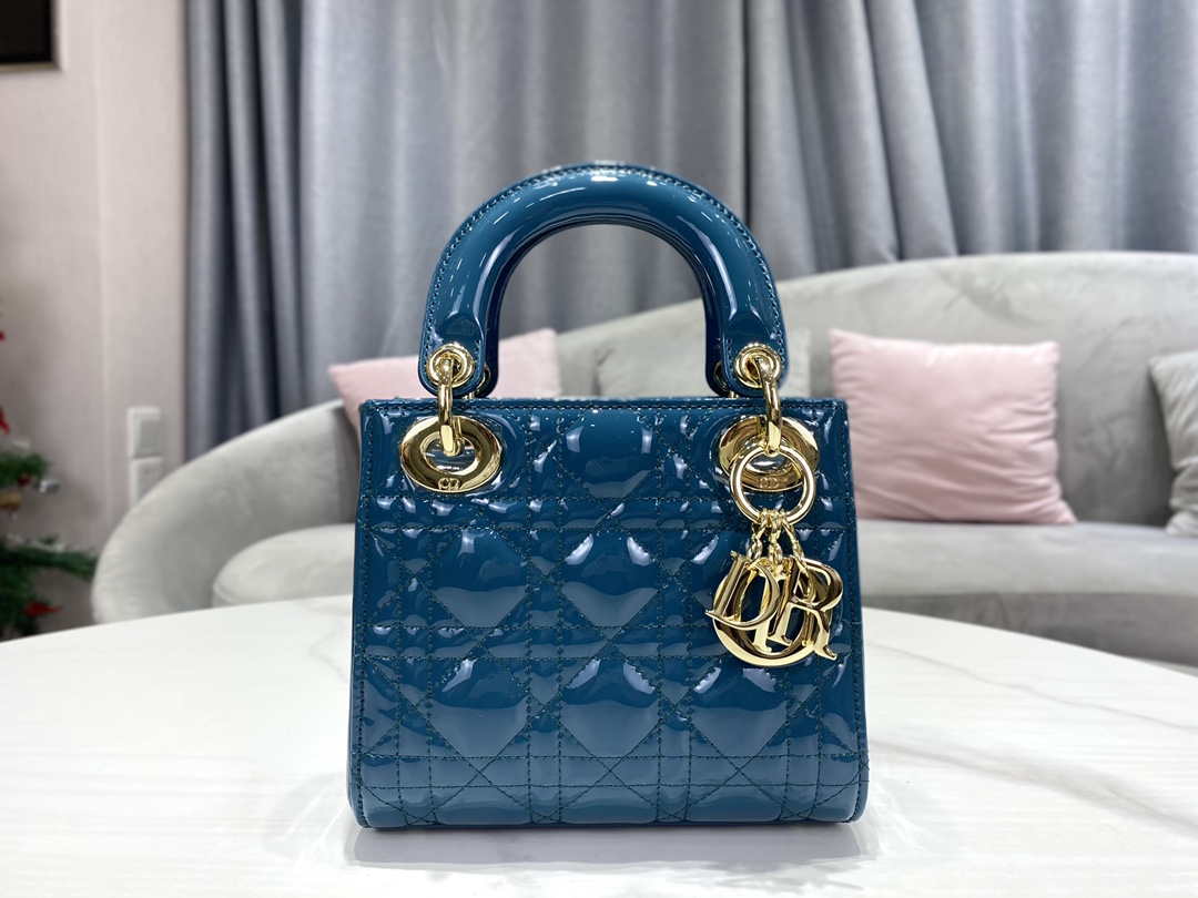 Dior M0505 Mini Lady Dior Bag Navy Blue Patent Cannage Calfskin - Default Title - View 2