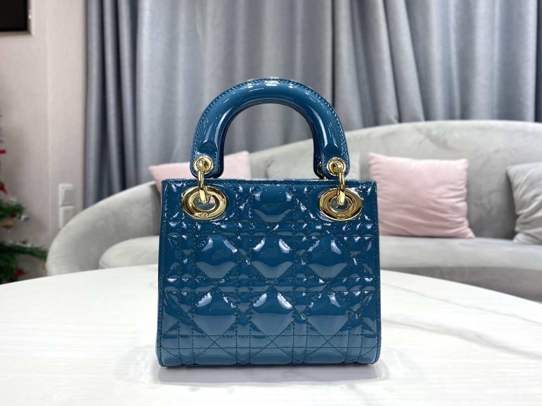 Dior M0505 Mini Lady Dior Bag Navy Blue Patent Cannage Calfskin