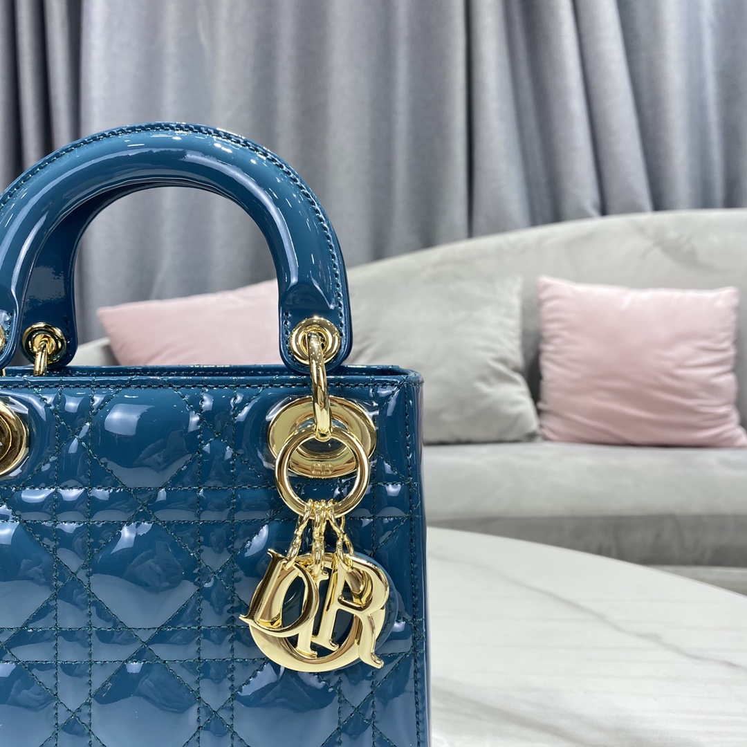 Dior M0505 Mini Lady Dior Bag Navy Blue Patent Cannage Calfskin - Default Title - View 4