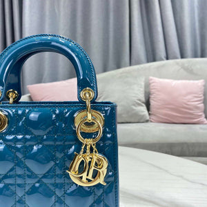 Dior M0505 Mini Lady Dior Bag Navy Blue Patent Cannage Calfskin - Default Title - View 4