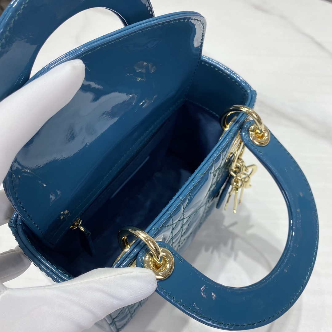 Dior M0505 Mini Lady Dior Bag Navy Blue Patent Cannage Calfskin - Default Title - View 5