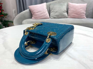 Dior M0505 Mini Lady Dior Bag Navy Blue Patent Cannage Calfskin - Default Title - View 7