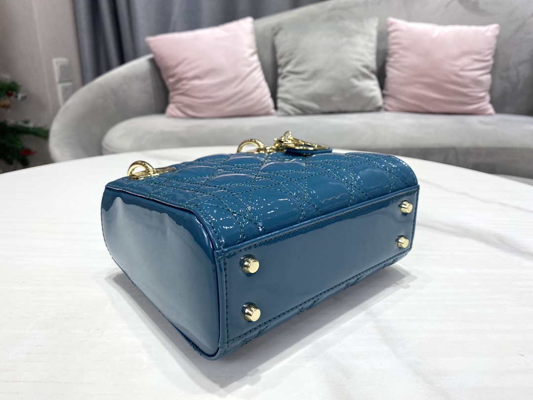 Dior M0505 Mini Lady Dior Bag Navy Blue Patent Cannage Calfskin - Default Title - View 8