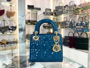 Dior M0505 Mini Lady Dior Bag Navy Blue Patent Cannage Calfskin - Default Title - View 9