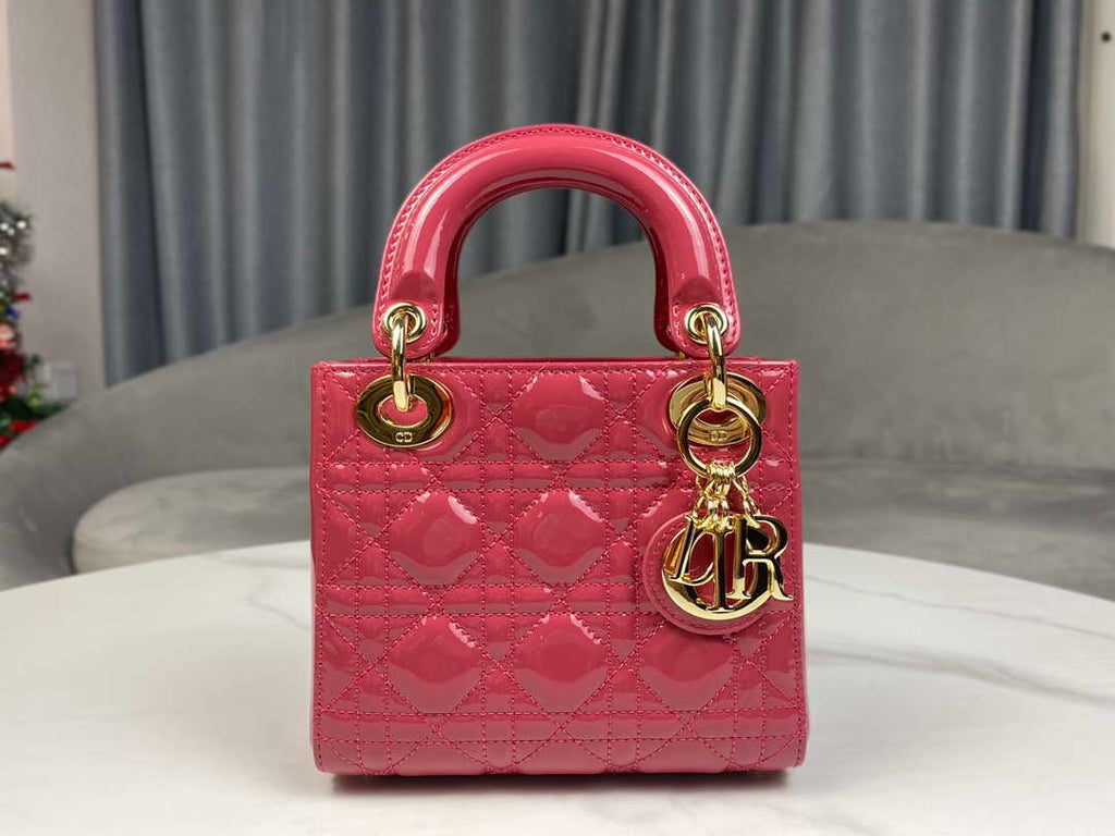 Dior M0505 Mini Lady Dior Bag Pink Patent Cannage Calfskin