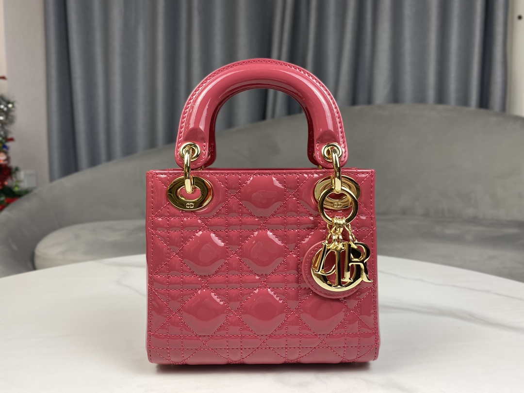 Dior M0505 Mini Lady Dior Bag Pink Patent Cannage Calfskin - Default Title - View 2