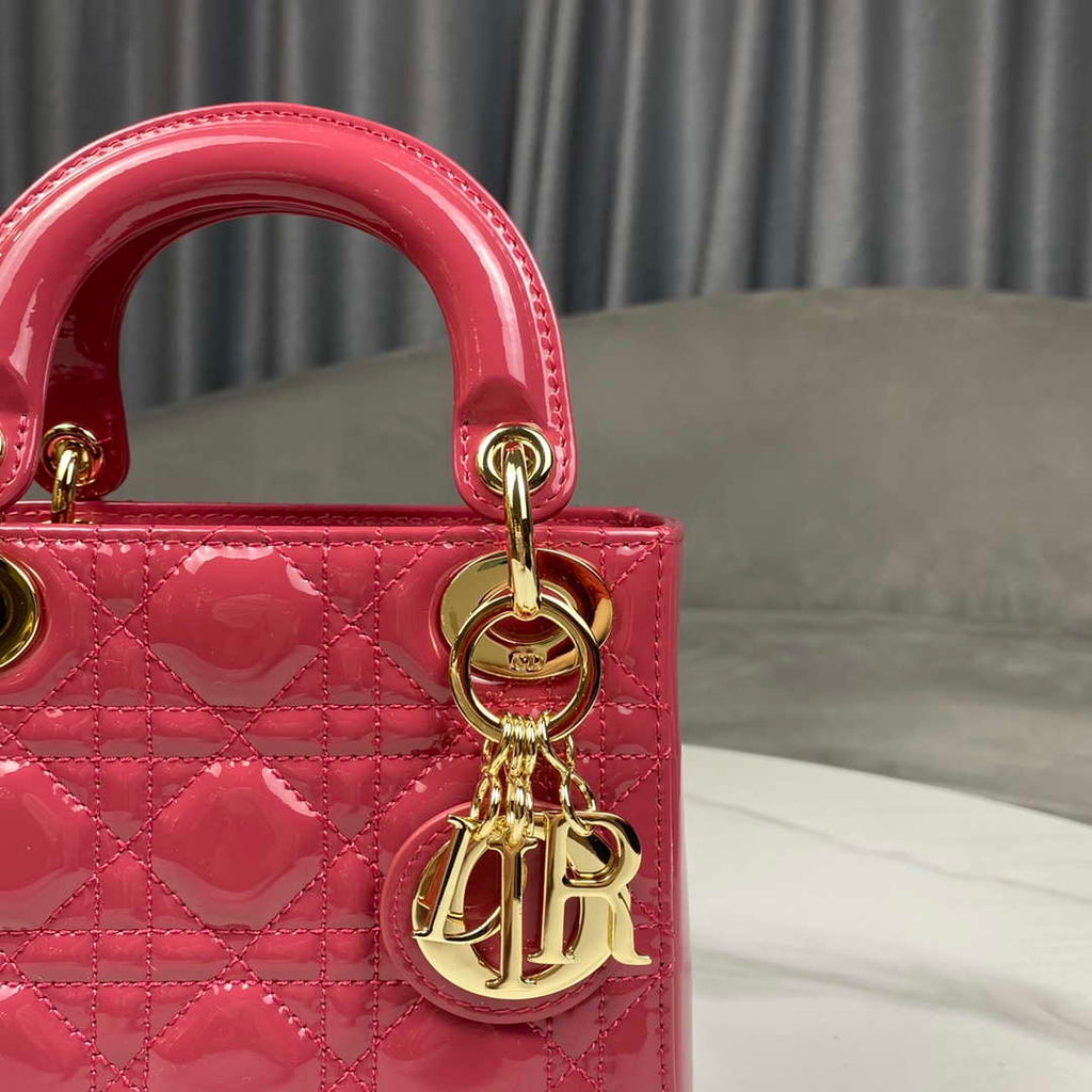 Dior M0505 Mini Lady Dior Bag Pink Patent Cannage Calfskin