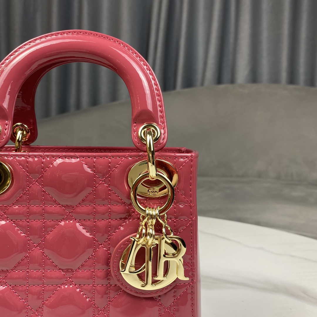 Dior M0505 Mini Lady Dior Bag Pink Patent Cannage Calfskin - Default Title - View 4