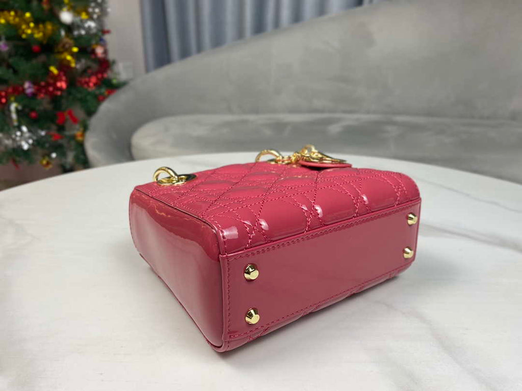 Dior M0505 Mini Lady Dior Bag Pink Patent Cannage Calfskin