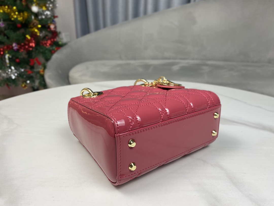 Dior M0505 Mini Lady Dior Bag Pink Patent Cannage Calfskin