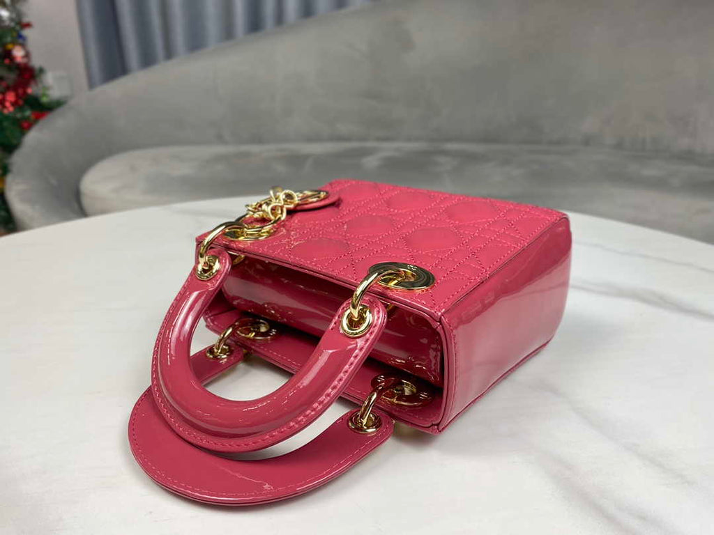 Dior M0505 Mini Lady Dior Bag Pink Patent Cannage Calfskin
