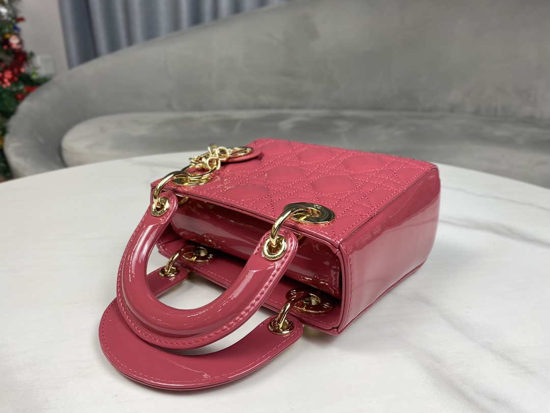 Dior M0505 Mini Lady Dior Bag Pink Patent Cannage Calfskin - Default Title - View 6