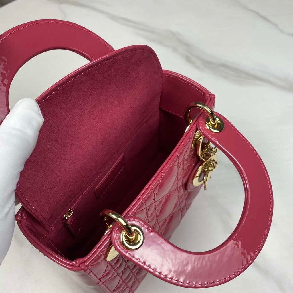 Dior M0505 Mini Lady Dior Bag Pink Patent Cannage Calfskin