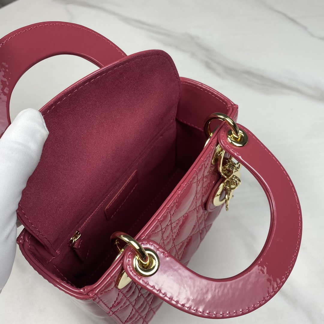 Dior M0505 Mini Lady Dior Bag Pink Patent Cannage Calfskin - Default Title - View 7
