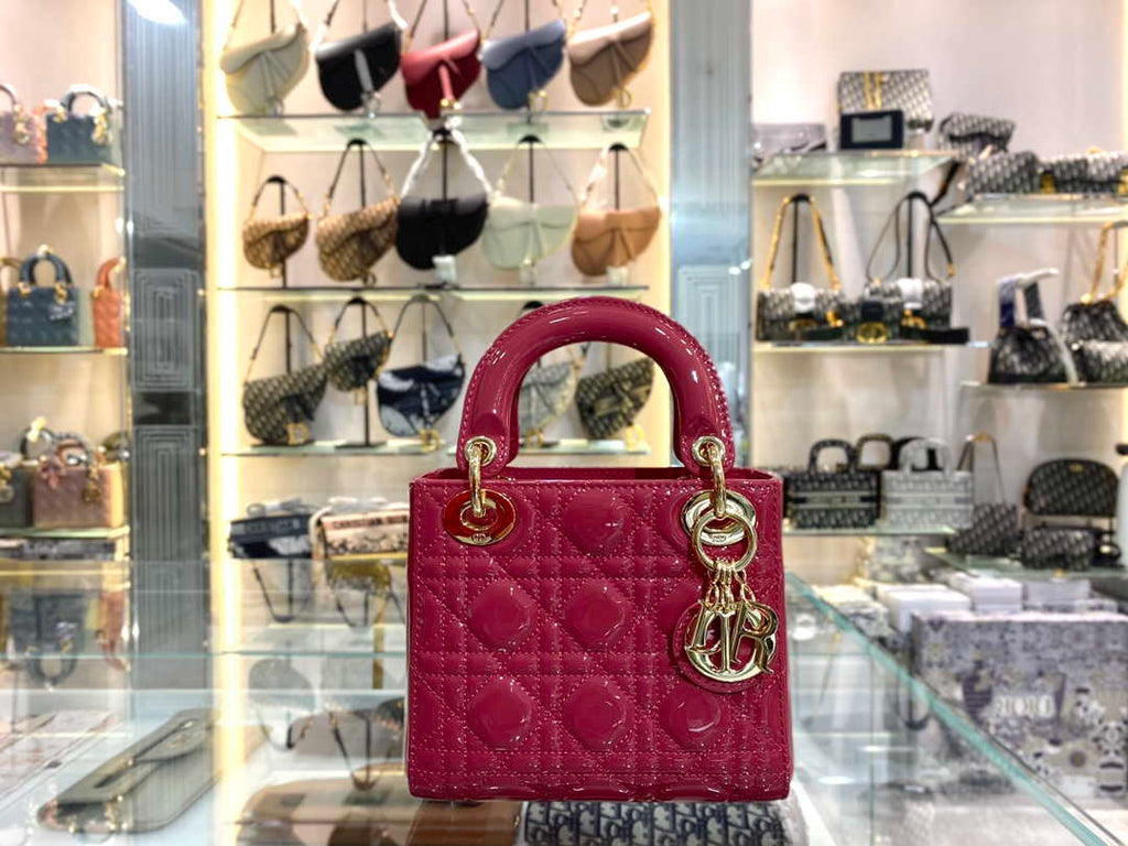Dior M0505 Mini Lady Dior Bag Pink Patent Cannage Calfskin