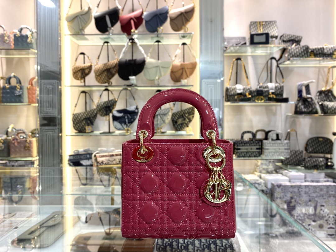 Dior M0505 Mini Lady Dior Bag Pink Patent Cannage Calfskin