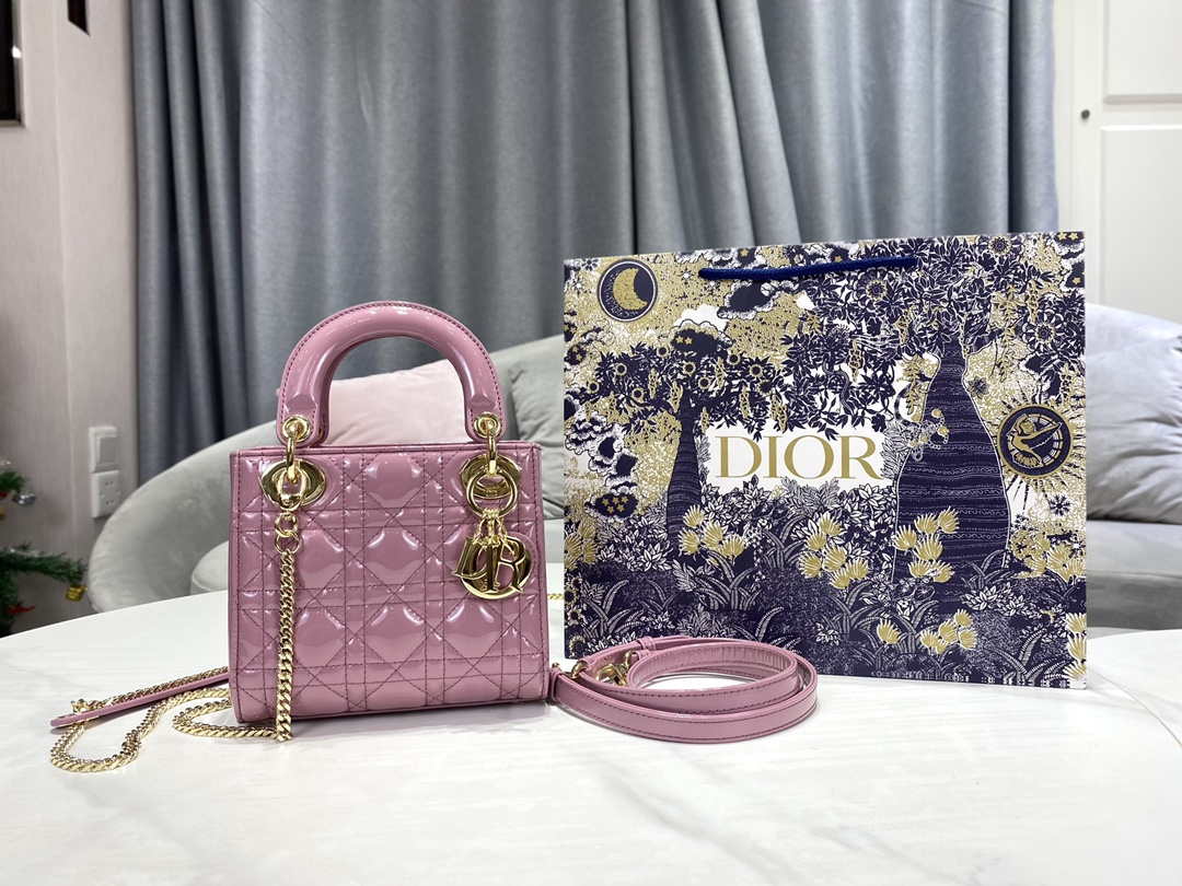 Dior M0505 Mini Lady Dior Bag Light Purple Pink Patent Cannage Calfskin - Default Title - View 1