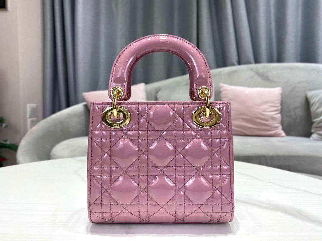 Dior M0505 Mini Lady Dior Bag Light Purple Pink Patent Cannage Calfskin