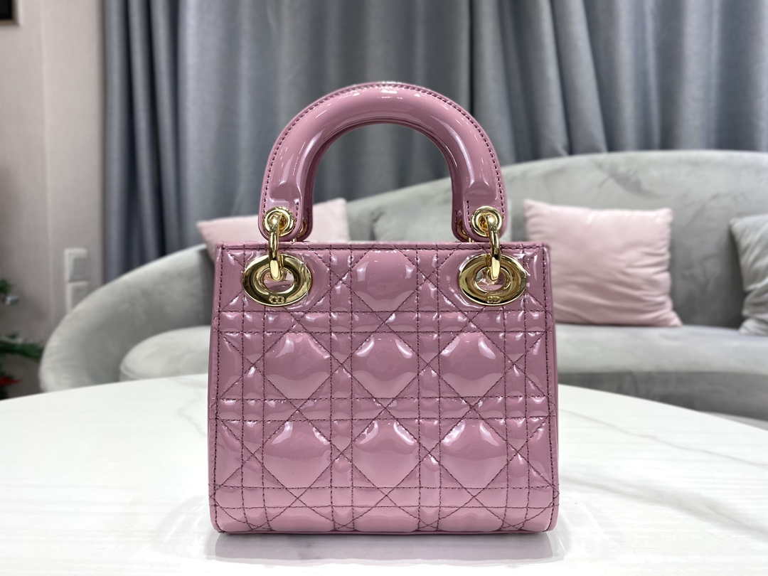 Dior M0505 Mini Lady Dior Bag Light Purple Pink Patent Cannage Calfskin