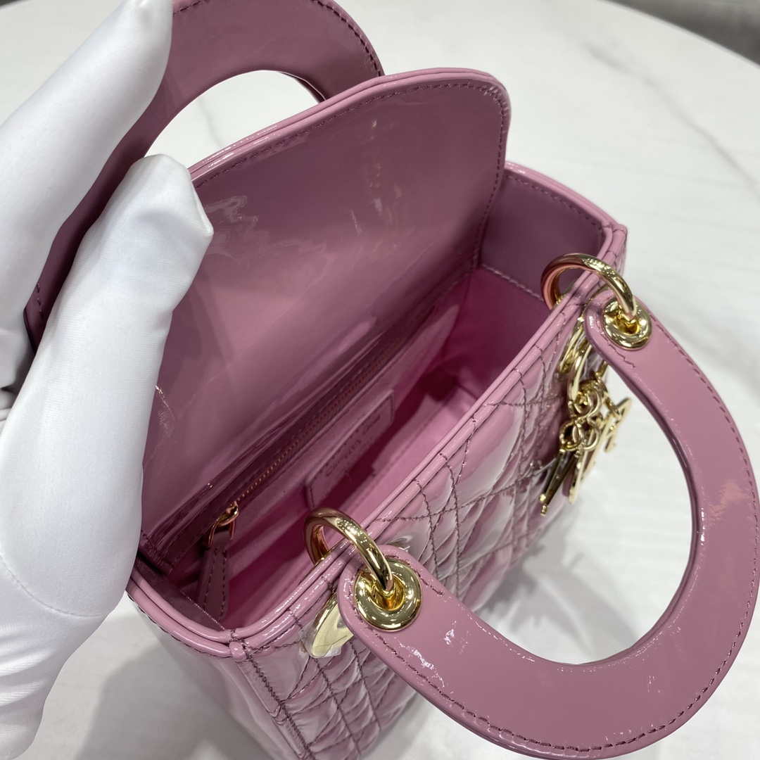 Dior M0505 Mini Lady Dior Bag Light Purple Pink Patent Cannage Calfskin