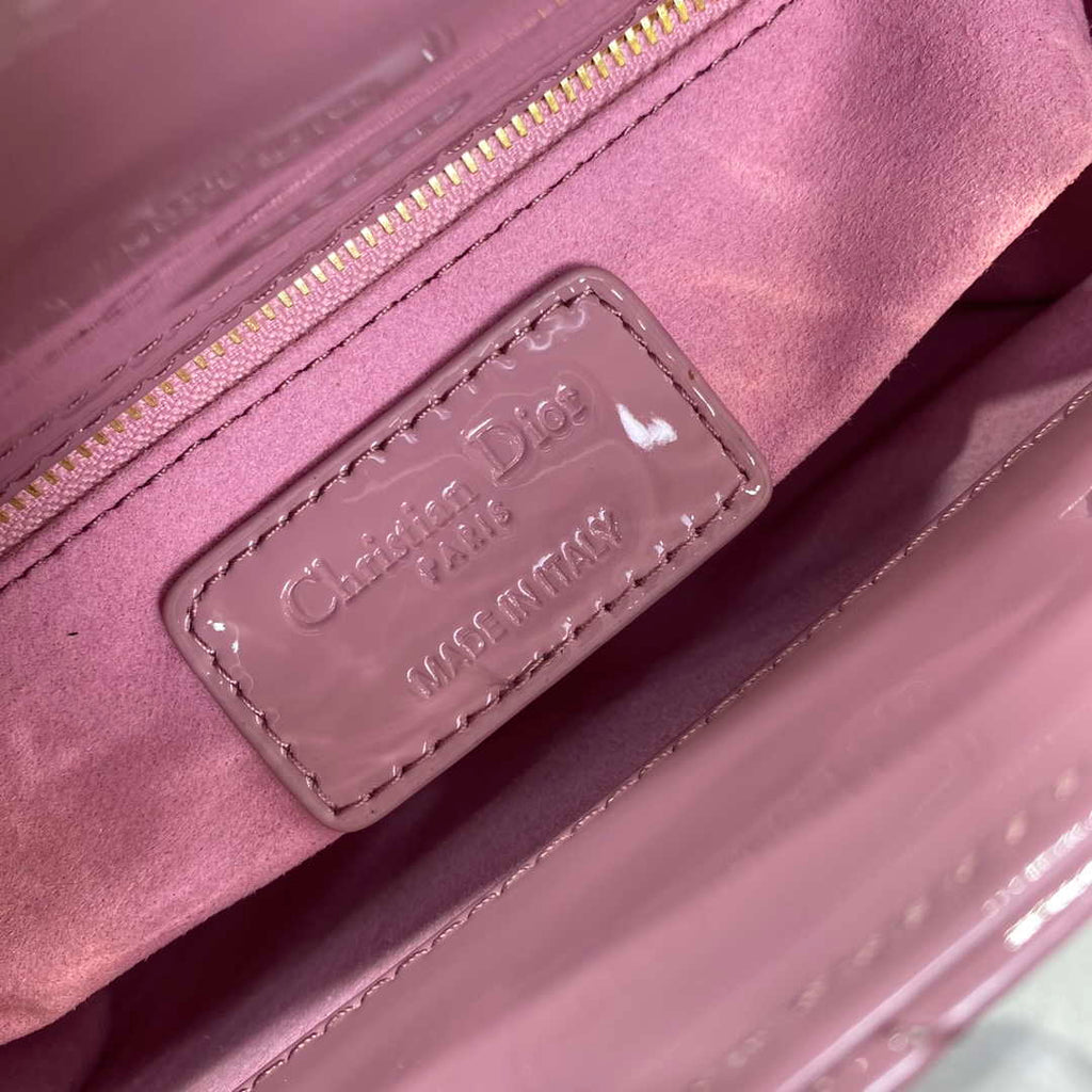 Dior M0505 Mini Lady Dior Bag Light Purple Pink Patent Cannage Calfskin