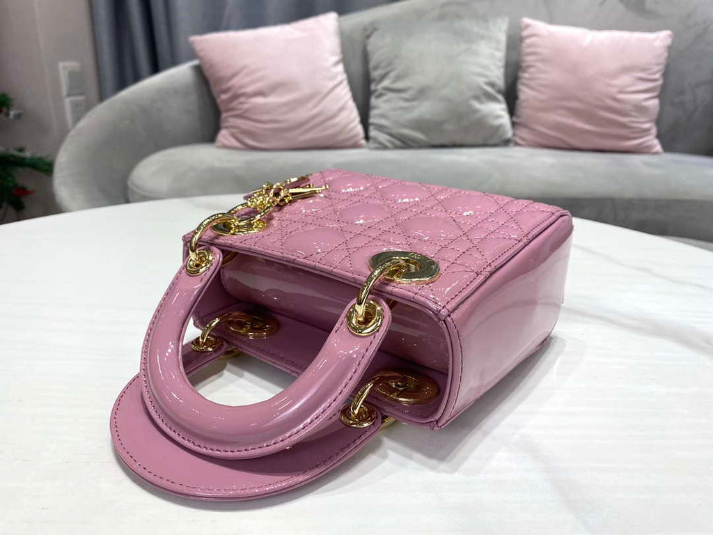 Dior M0505 Mini Lady Dior Bag Light Purple Pink Patent Cannage Calfskin