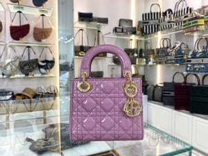 Dior M0505 Mini Lady Dior Bag Light Purple Pink Patent Cannage Calfskin - Default Title - View 9