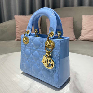 Dior M0505 Mini Lady Dior Bag chrysanthemum Blue Patent Cannage Calfskin - Default Title - View 2