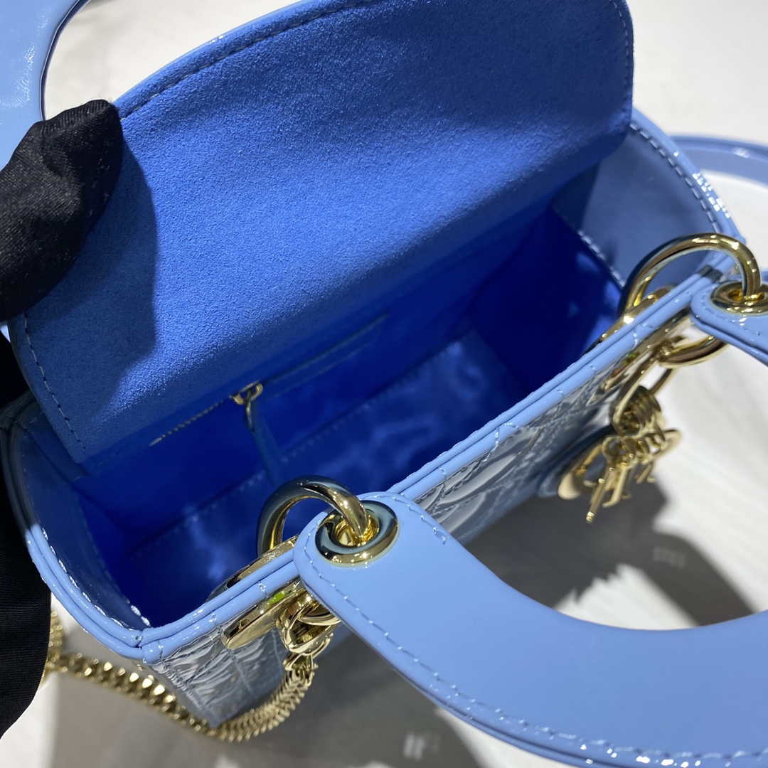 Dior M0505 Mini Lady Dior Bag chrysanthemum Blue Patent Cannage Calfskin - Default Title - View 7