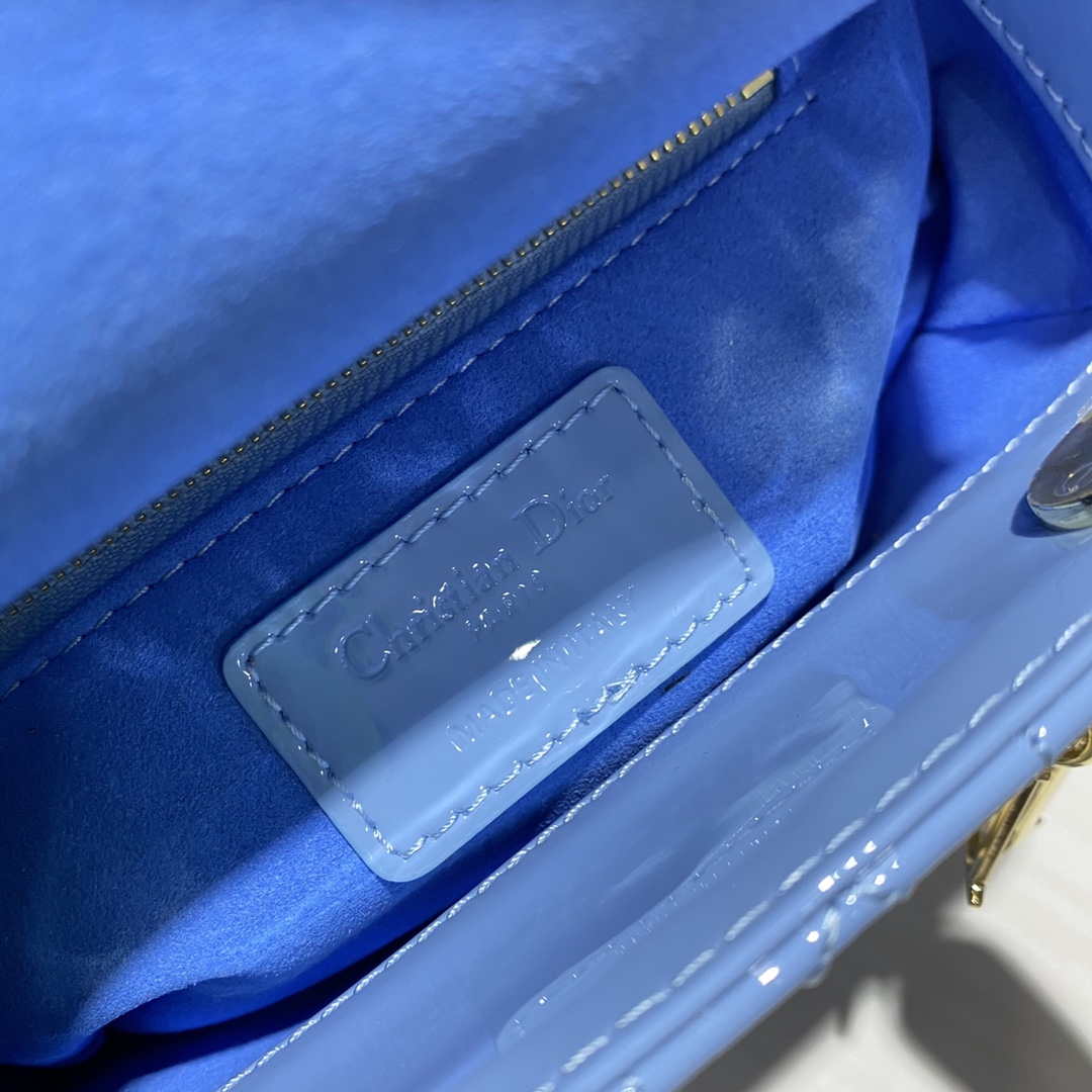 Dior M0505 Mini Lady Dior Bag chrysanthemum Blue Patent Cannage Calfskin - Default Title - View 8
