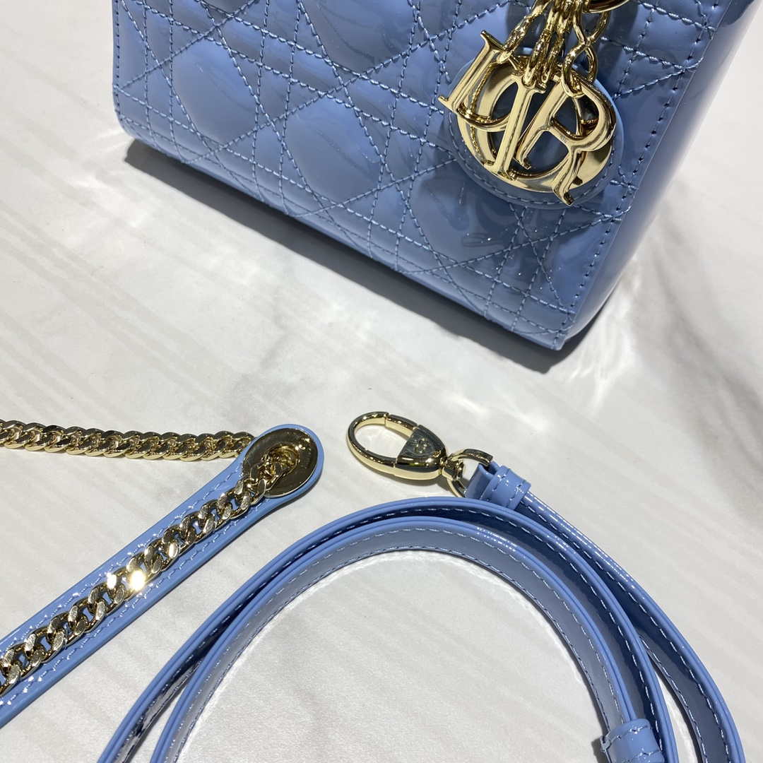 Dior M0505 Mini Lady Dior Bag chrysanthemum Blue Patent Cannage Calfskin - Default Title - View 9