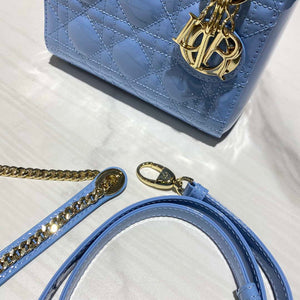 Dior M0505 Mini Lady Dior Bag chrysanthemum Blue Patent Cannage Calfskin - Default Title - View 9
