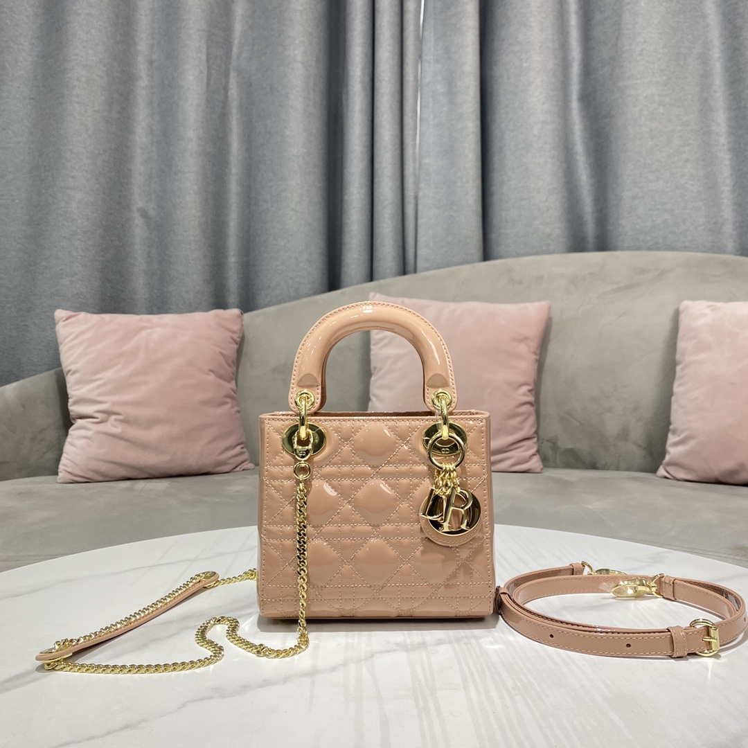 Dior M0505 Mini Lady Dior Bag Nude Patent Cannage Calfskin - Default Title - View 1