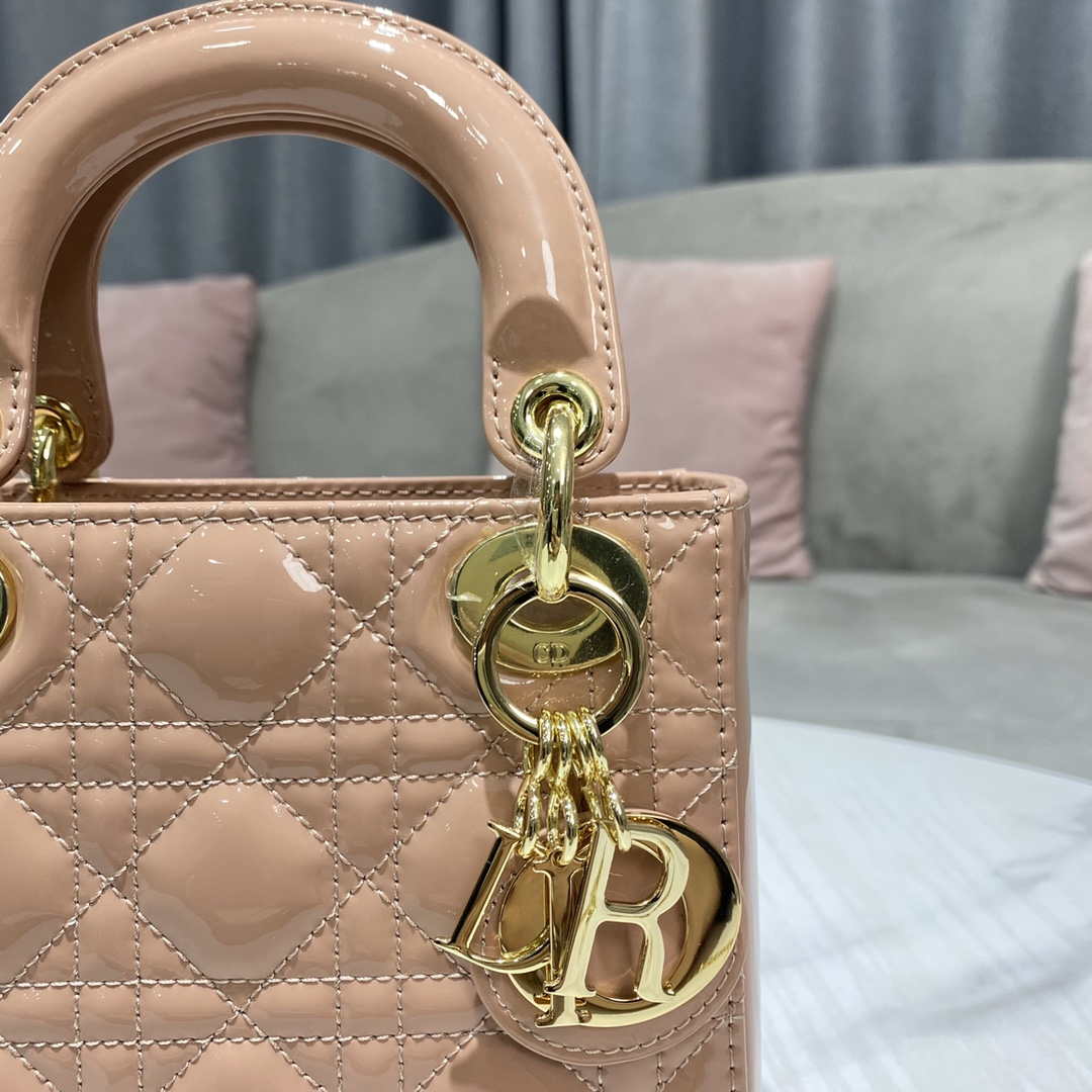 Dior M0505 Mini Lady Dior Bag Nude Patent Cannage Calfskin - Default Title - View 4