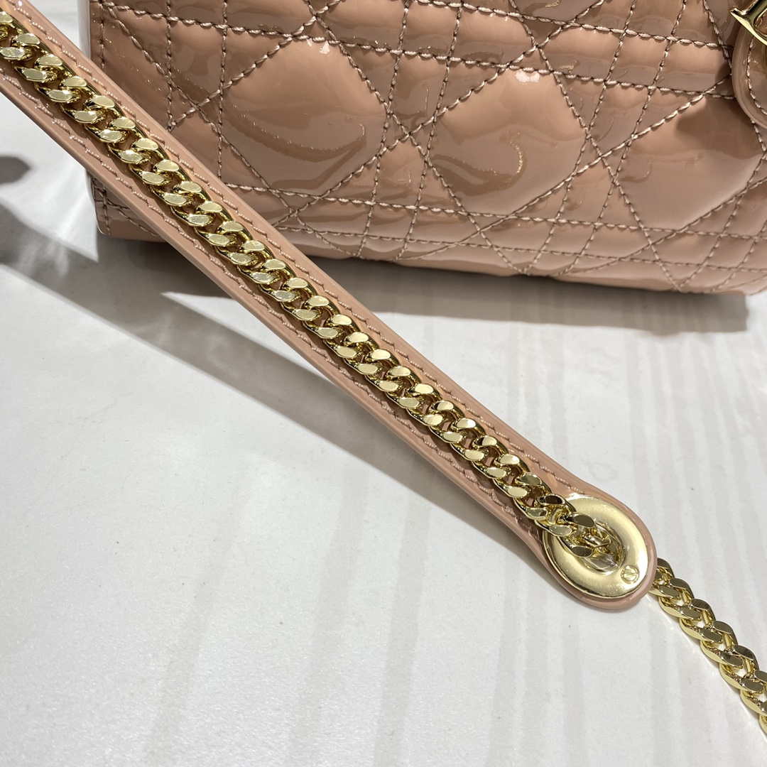 Dior M0505 Mini Lady Dior Bag Nude Patent Cannage Calfskin - Default Title - View 7