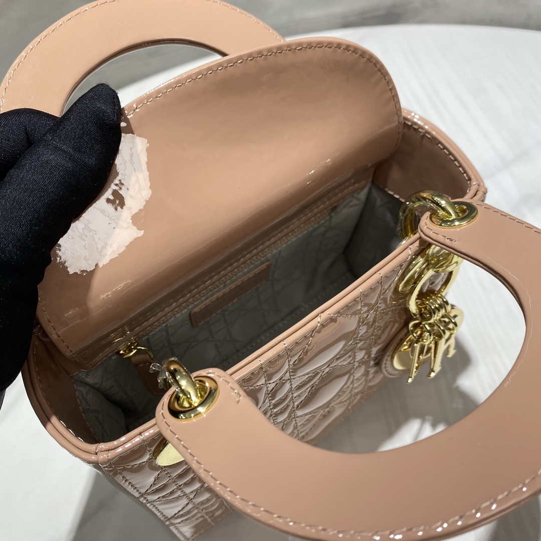 Dior M0505 Mini Lady Dior Bag Nude Patent Cannage Calfskin - Default Title - View 8